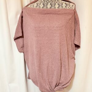New Korye Blouse Pink Waffle Knit Plus SZ 2X Knit 3/4 Sleeve Boat Neck Stretch